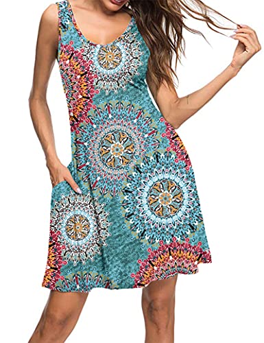 MISFAY Women's Summer Casual T Shirt Dresses Beach Cover up Tank Dress with Pockets(Print Green,M) - Image 3