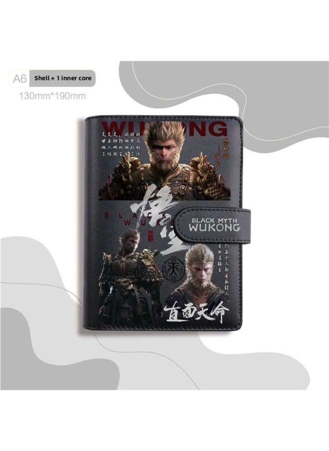Black Myth Peripheral Hand Ledger Wukong Notebook Portable Removable Loose-leaf Diary Birthday Student-Color:Wukong Black Ledger 03 Comes With A Double-ended Highlighter + Magnetic Bookmark-Specification:Standard  - Image 1
