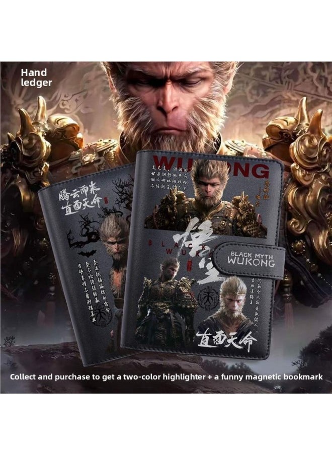 Black Myth Peripheral Hand Ledger Wukong Notebook Portable Removable Loose-leaf Diary Birthday Student-Color:Wukong Black Ledger 03 Comes With A Double-ended Highlighter + Magnetic Bookmark-Specification:Standard  - Image 2