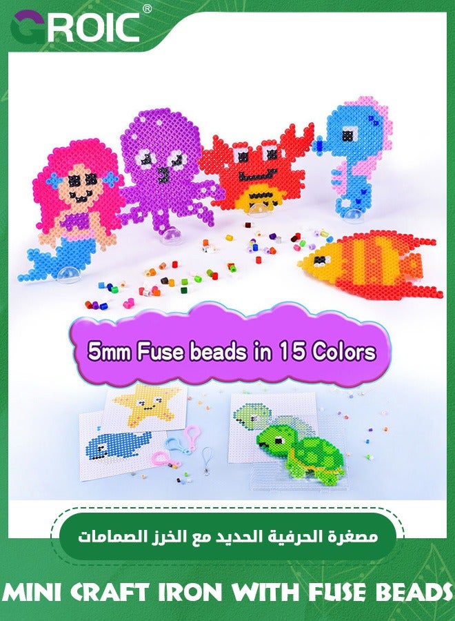 GROIC Fuse Beads with Mini Iron Set - 5000pcs Beads for Crafts, 5MM Melty Beads Set with Mini Iron for Kids Crafts with Bead Pegboard and Aqua Pony Beads, Handmade DIY Toys for Boys & Grils (Ocean Theme) - Image 5