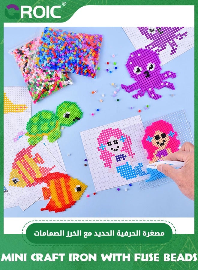 GROIC Fuse Beads with Mini Iron Set - 5000pcs Beads for Crafts, 5MM Melty Beads Set with Mini Iron for Kids Crafts with Bead Pegboard and Aqua Pony Beads, Handmade DIY Toys for Boys & Grils (Ocean Theme) - Image 4