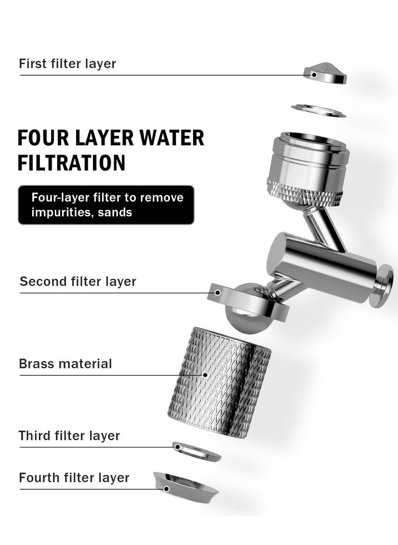 Faucet Aerator, 720-Degree Swivel Splash Filter Faucet Dual Function Sink Spray Aerator, Bathroom Faucet Mounted for Face Washing, Gargle and Eye Flush, Chrome