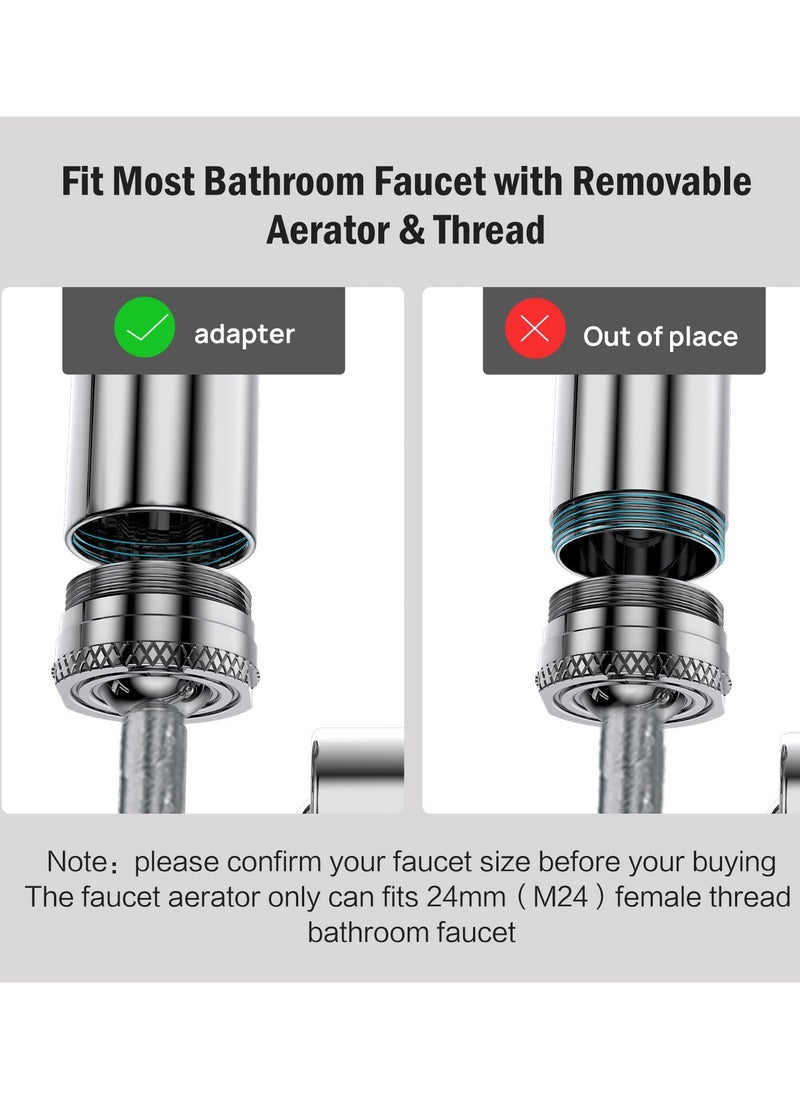 Faucet Aerator, 720-Degree Swivel Splash Filter Faucet Dual Function Sink Spray Aerator, Bathroom Faucet Mounted for Face Washing, Gargle and Eye Flush, Chrome