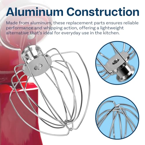 Mmobiel 3-Piece Attachment Kit for KitchenAid 4.5-5 Quart Tilt-Head Mixers – Aluminum 6-Wire Whip, Flat Beater & Dough Hook, Hand Wash Only, Compatible with Artisan & Classic – by MMOBIEL - Image 4