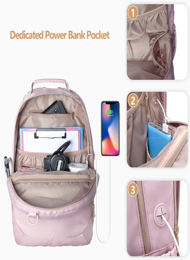 Fasrom Nurse Bag Backpack for Work Women with USB Charging Hole, Home Health Clinical Bag with Laptop Compartment for Nursing Staff, Medical Assistants, Pink (Empty Bag Only) - Image 3