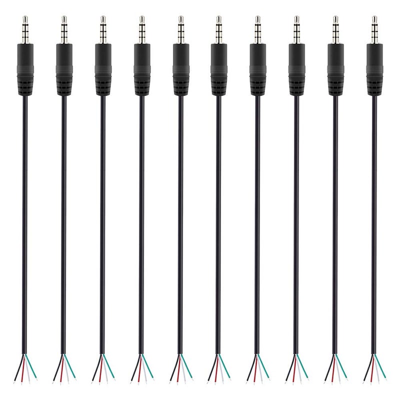 Fancasee 10 Pack Replacement 3.5mm Male Plug to Bare Wire Open End TRRS 4 Pole Stereo 1/8" 3.5mm Plug Jack Connector Audio Cable for Headphone Headset Earphone Microphone Cable Repair - Image 1