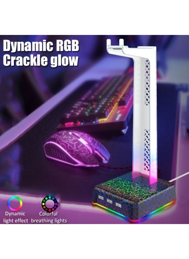 BURAQ Z3 Cracked With 3USB Expansion Port Headphone Stand RGB Ambient Light Headphone Display Holder(Black)  - Image 2