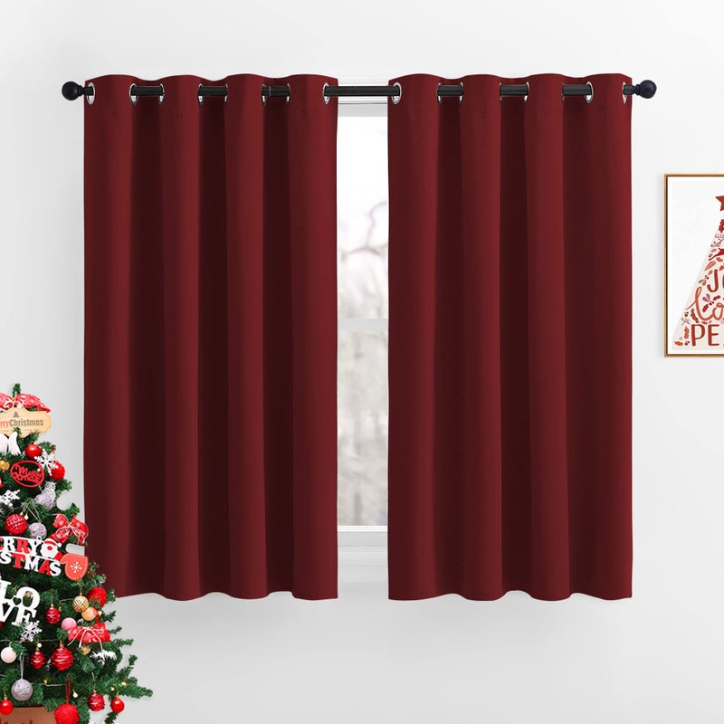 NICETOWN Burgundy Red Blackout Curtains Grommet  Thermal Insulated Solid Grommet Blackout CurtainsPanelsDrapes for Bedroom 2Pack 52 by 45Inch