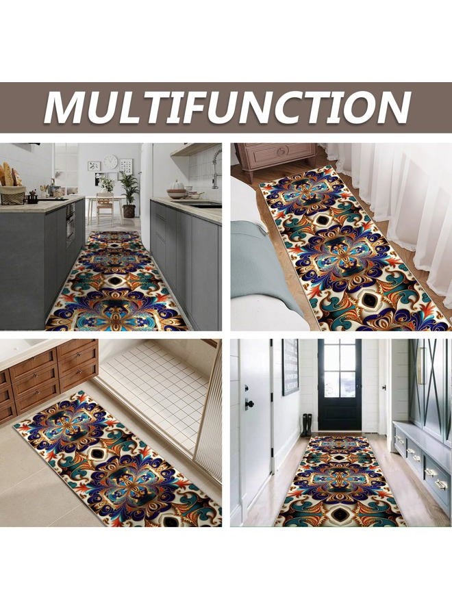 GUG Washable Corridor Runner Rug, Non-Slip Vintage Hallway Rug Runner with Upgrade Rubber Backing, Stain Resistant Faux Wool Distressed Carpet for Bedroom Kitchen Laundry Corridor Balcony (94.5" x 23.6") - Image 2