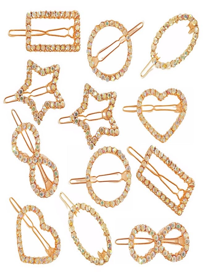 DealFry Korean Fashion Brown Rhinestone Crystal Hair Clips for Women/Girl, geometric shape Snap Barrettes Handmade studded diamond hairpin Headwear Accessories Styling Tool for Party Wedding (12 Pcs) - Image 1