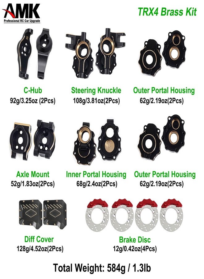 AMK 1.3 رطل مجموعة AMK TRX4 من النحاس مع طلاء أسود غطاء تفاضلي C-Hub هيكل TRX6 محور توجيه الوزن الأمامي مع قرص الفرامل لسيارة 1/10 RC كراولر TRX4 ترقيات (أمامي + خلفي) - Image 3