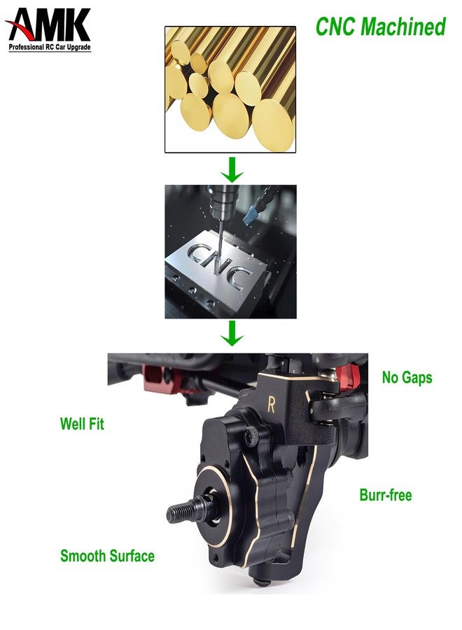 AMK 1.3 رطل مجموعة AMK TRX4 من النحاس مع طلاء أسود غطاء تفاضلي C-Hub هيكل TRX6 محور توجيه الوزن الأمامي مع قرص الفرامل لسيارة 1/10 RC كراولر TRX4 ترقيات (أمامي + خلفي) - Image 4