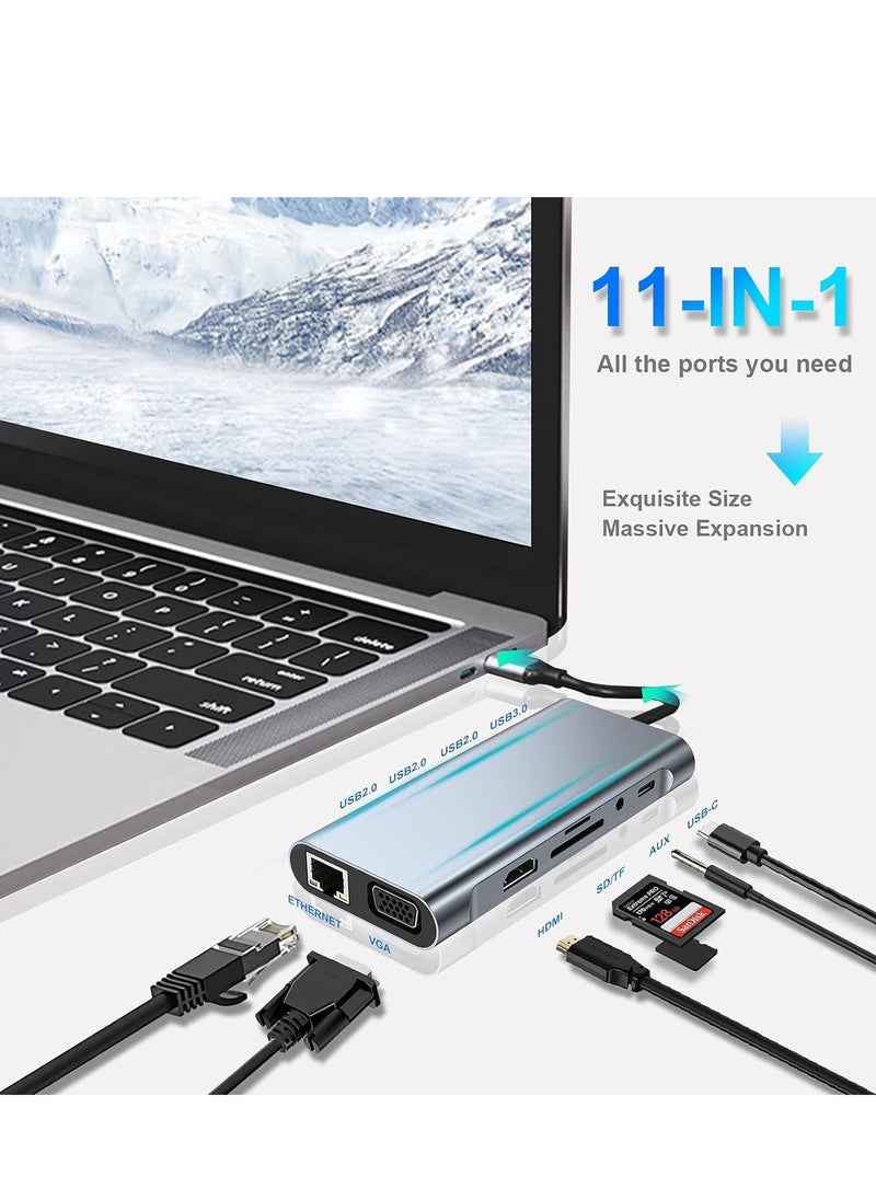 JAJEEK 11-in-1 USB C Adapter Docking Station with 4K HDMI, USB 3.0, VGA, Ethernet, SD/TF Card Reader – Multi-Port Hub for MacBook Pro/Air & Type C Devices – Seamless Connectivity, Fast Charging & High-Resolution Display  - Image 3