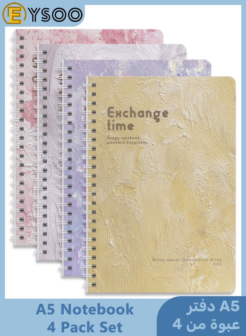  إيسو دفاتر ملاحظات EYSOO الحلزونية A5، عبوة من 4 قطع، ورق مسطر، 60 ورقة / 120 صفحة، غلاف مقوى، دفتر ملاحظات حلزوني مسطر للكتابة في المكتب والمدرسة - Image 1