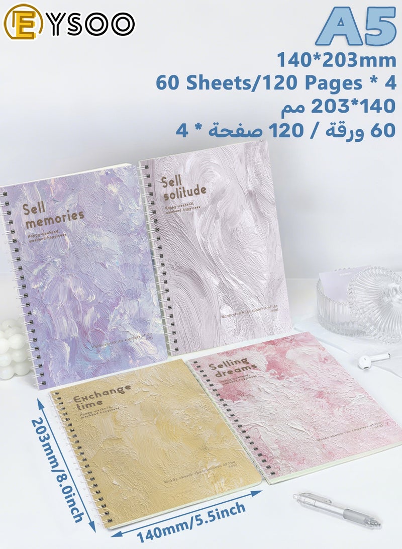  إيسو دفاتر ملاحظات EYSOO الحلزونية A5، عبوة من 4 قطع، ورق مسطر، 60 ورقة / 120 صفحة، غلاف مقوى، دفتر ملاحظات حلزوني مسطر للكتابة في المكتب والمدرسة - Image 2