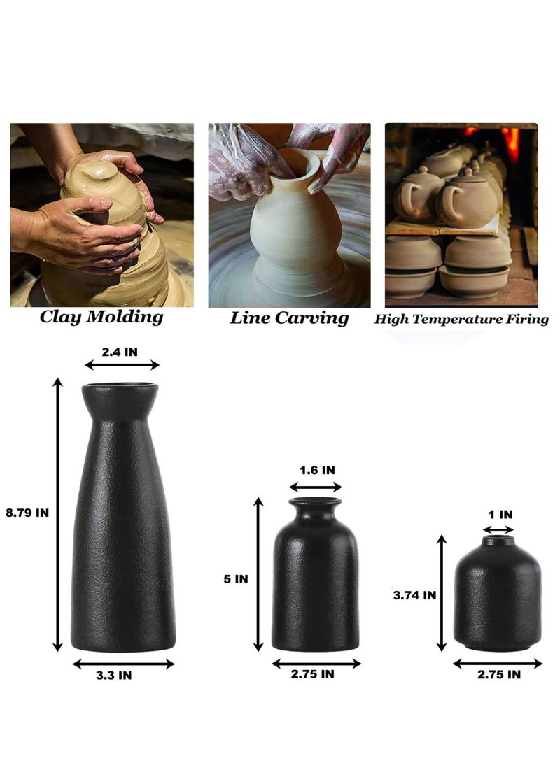 XiuWoo Set of 3 Black Ceramic vase Small Flower vases for Decor,Modern Home Decor, Vases for Decor,Pampas Grass Vase,Dried Flowers Vases,Living Room,Table Shelf, Centerpieces Decoration - Image 4