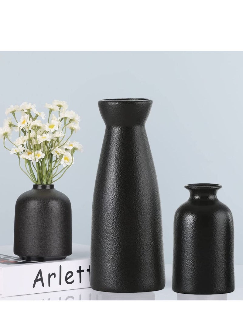 XiuWoo Set of 3 Black Ceramic vase Small Flower vases for Decor,Modern Home Decor, Vases for Decor,Pampas Grass Vase,Dried Flowers Vases,Living Room,Table Shelf, Centerpieces Decoration - Image 3