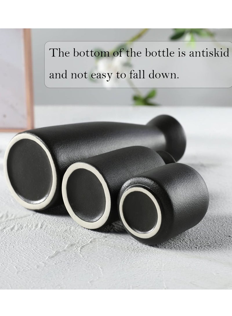 XiuWoo Set of 3 Black Ceramic vase Small Flower vases for Decor,Modern Home Decor, Vases for Decor,Pampas Grass Vase,Dried Flowers Vases,Living Room,Table Shelf, Centerpieces Decoration - Image 5