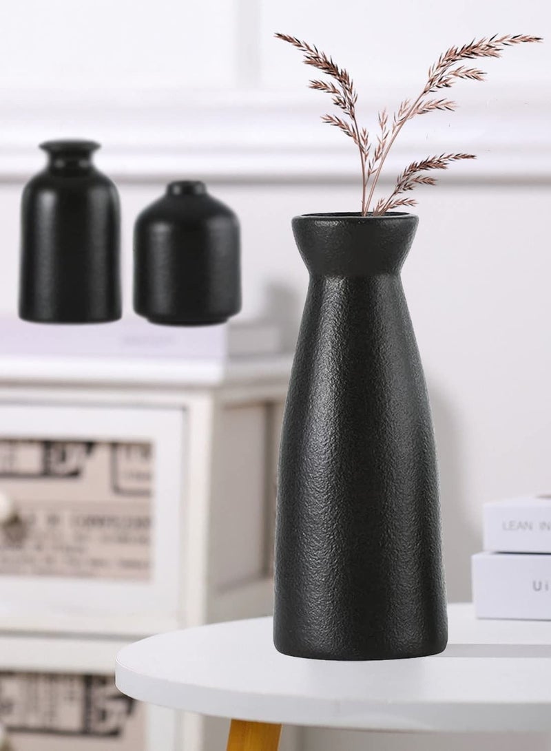 XiuWoo Set of 3 Black Ceramic vase Small Flower vases for Decor,Modern Home Decor, Vases for Decor,Pampas Grass Vase,Dried Flowers Vases,Living Room,Table Shelf, Centerpieces Decoration - Image 2