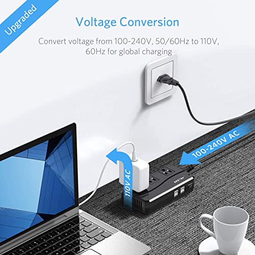BESTEK محول السفر العالمي BESTEK 220V إلى 110V مع محول جهد 6A و 4 منافذ USB ومحول قابس عالمي (أسود) - Image 5