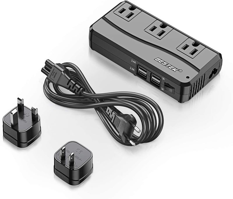 BESTEK محول السفر العالمي BESTEK 220V إلى 110V مع محول جهد 6A و 4 منافذ USB ومحول قابس عالمي (أسود) - Image 1