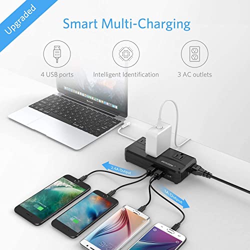 BESTEK محول السفر العالمي BESTEK 220V إلى 110V مع محول جهد 6A و 4 منافذ USB ومحول قابس عالمي (أسود) - Image 4