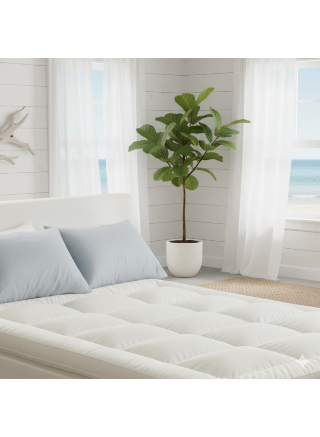 Harmony Home Mattress Topper – 500GSM Soft Comfort Quilted Pad | Hypoallergenic Fiber Fill | Single Size (90x200 cm) – White - Image 1