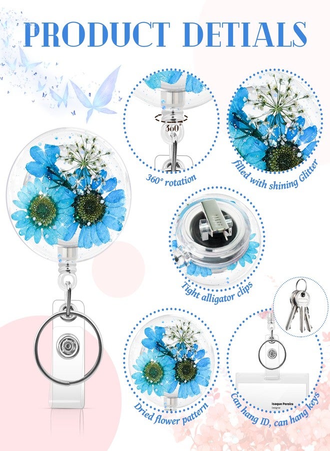 KJQJLY 3 Pcs Flower Badge Reel Retractable Nursing Badges Holder Nurse Badge Reels with Key Ring Badge Holder Dried Floral Resin ID Badge Clip for Teacher Nurse Doctor Worker (Circle 2) - Image 3