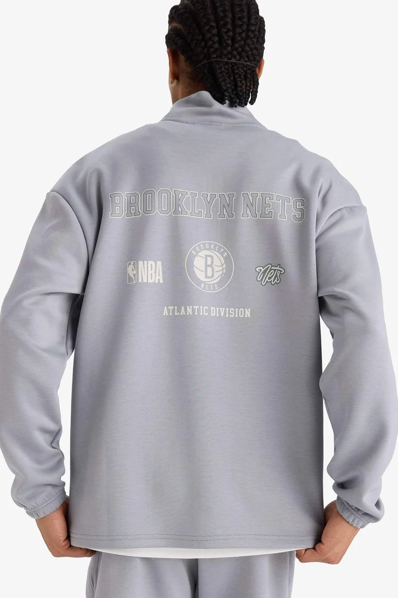 Defacto  DeFactoFit NBA Brooklyn Nets Boxy Fit Scuba Fabric Sweatshirt  | Best Price UAE