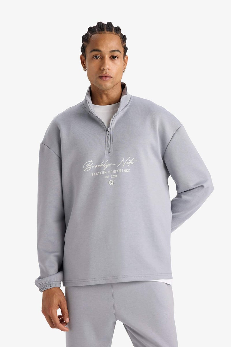 DeFactoFit NBA Brooklyn Nets Boxy Fit Scuba Fabric Sweatshirt - Image 1