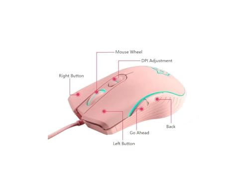 CORN Gaming Wired USB Mouse, 2400DPI 4 Adjustable Levels, Ergonomic Slient Mouse for PC/Desktop/Laptop - Pink Cat - Image 3