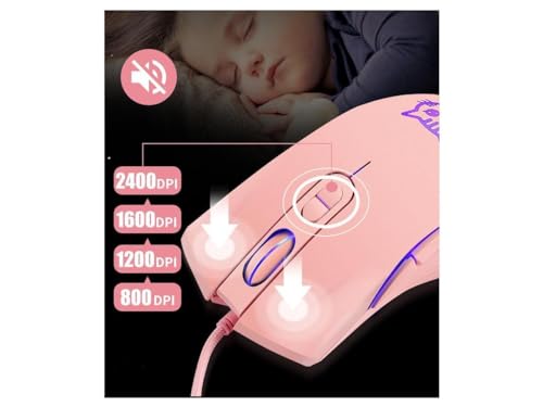 CORN Gaming Wired USB Mouse, 2400DPI 4 Adjustable Levels, Ergonomic Slient Mouse for PC/Desktop/Laptop - Pink Cat - Image 4