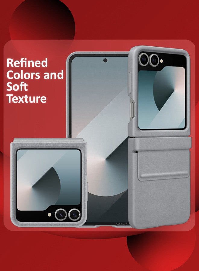 CATANES (for Samsung Galaxy Z Flip 6) Cover Flap Leather Case with Hinge Protection Shockproof Cover Case / Grey - Image 2