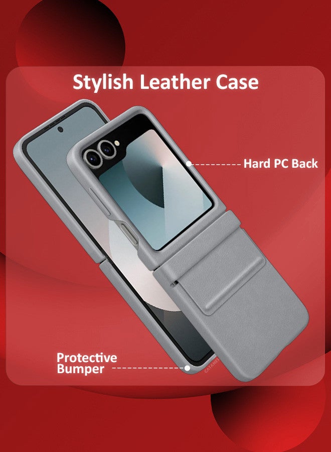 CATANES (for Samsung Galaxy Z Flip 6) Cover Flap Leather Case with Hinge Protection Shockproof Cover Case / Grey - Image 3