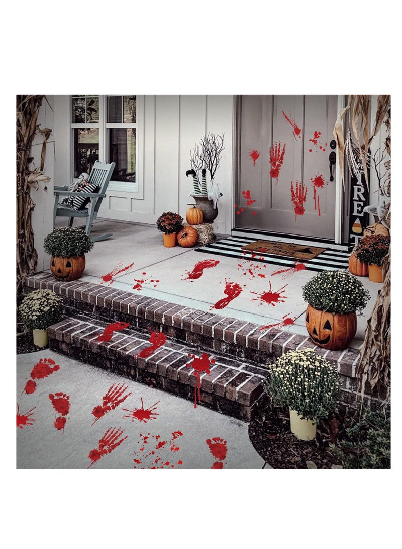 Halloween Bloody Handprint Footprint Horrible Window Stickers, 12 Sheets Decoration Clings for Window Wall Floor Glass Bathroom Outdoor Indoor Halloween Party - Image 1