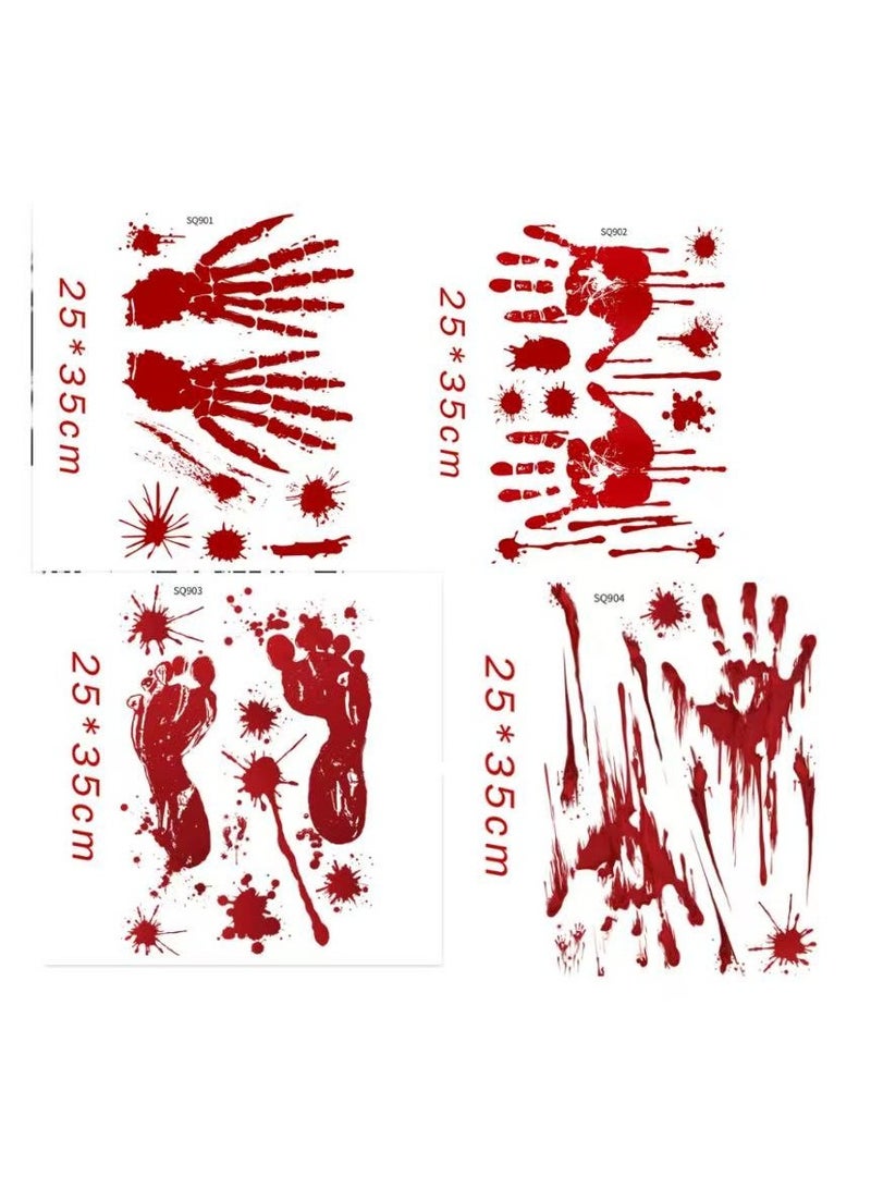 Halloween Bloody Handprint Footprint Horrible Window Stickers, 12 Sheets Decoration Clings for Window Wall Floor Glass Bathroom Outdoor Indoor Halloween Party - Image 3