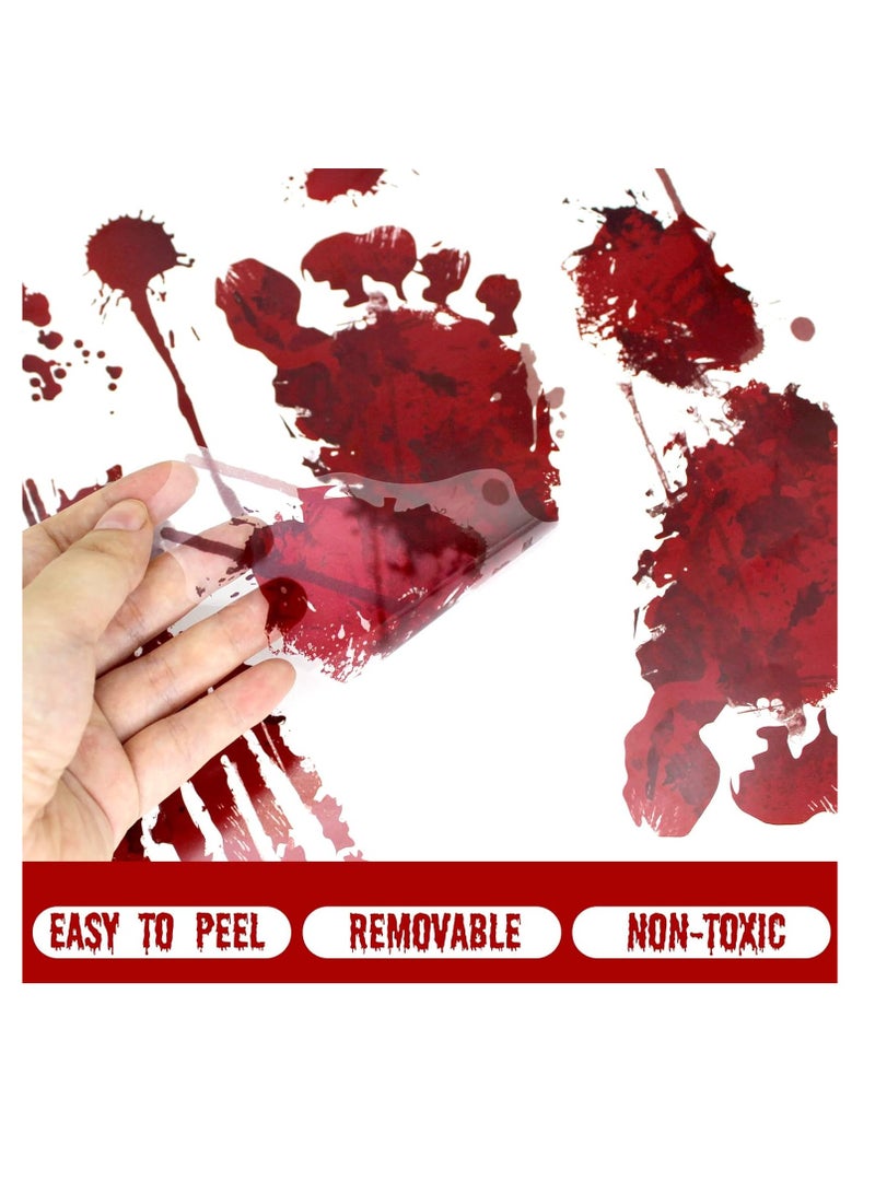 Halloween Bloody Handprint Footprint Horrible Window Stickers, 12 Sheets Decoration Clings for Window Wall Floor Glass Bathroom Outdoor Indoor Halloween Party - Image 2