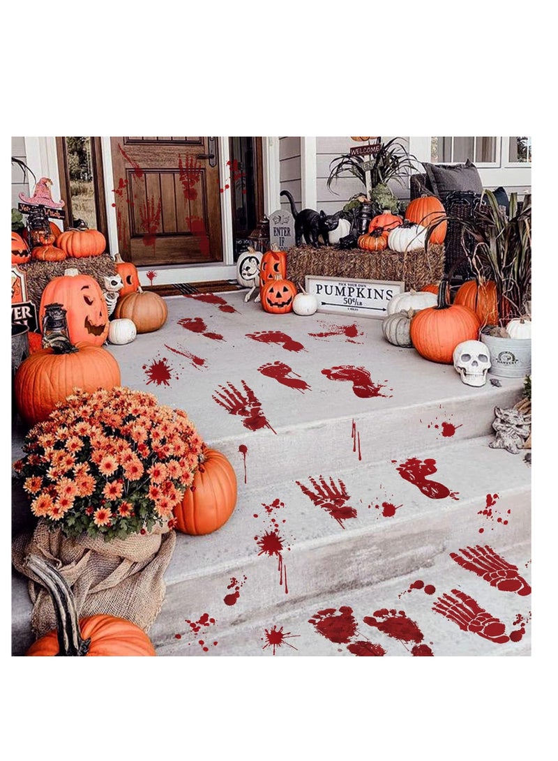 Halloween Bloody Handprint Footprint Horrible Window Stickers, 12 Sheets Decoration Clings for Window Wall Floor Glass Bathroom Outdoor Indoor Halloween Party - Image 4