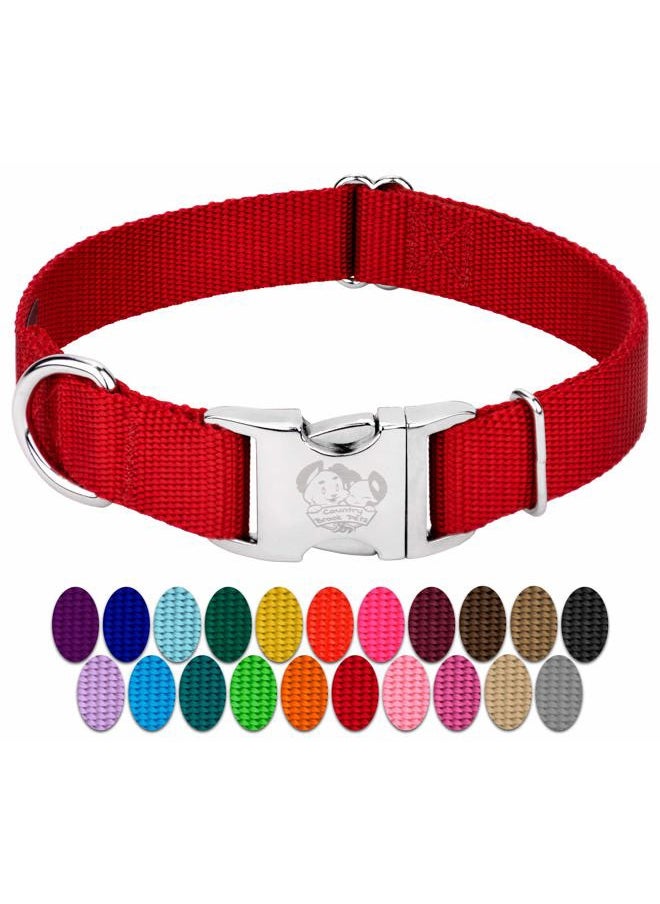 Country Brook Design Country Brook Petz Premium Nylon Dog Collar with Metal Buckle for Small Medium Large Breeds - Vibrant 30+ Color Selection (Extra Large, 1 Inch, Red)  - Image 1