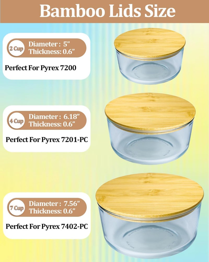 TERESRY Replacement Wooden Lids for Pyrex, Anchor Hocking Glass Containers 7200 * 2 7201-PC*2 7402-PC*2, Bamboo Lids for Pyrex 2Cup 4Cup 7Cup Glass Bowls, Bowl Covers 6 Pack - Image 2