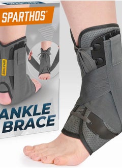 Sparthos Lace Up Ankle Brace - Support for Injury Recovery and Foot Sprains - Compression for Running, Basketball, Volleyball - Compression Stabilizer Braces - For Men & Women (Gray - XL)  - Image 1