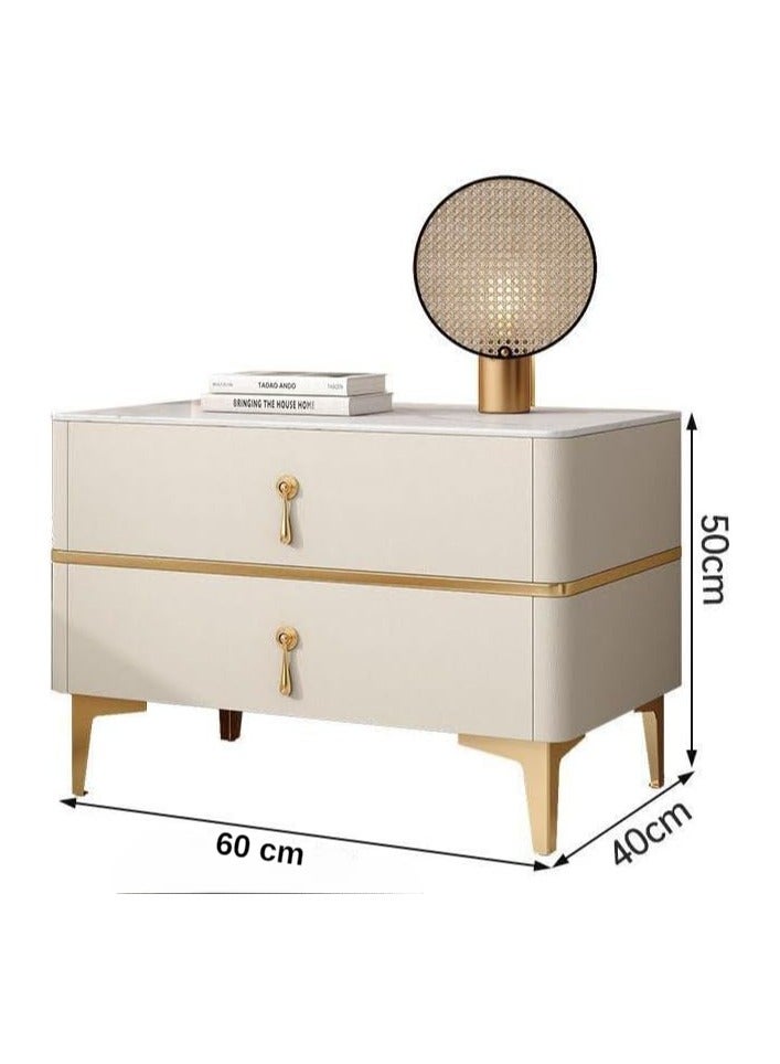 أيه دابليو دي طاولة بجانب السرير طاولة من الخشب الصلب مع أرجل معدنية طاولة منضدة بيضاء ، طاولة جانبية بيضاء لغرفة النوم ، 50 ارتفاع × 60 عرض × 40 عمق سم. - Image 2