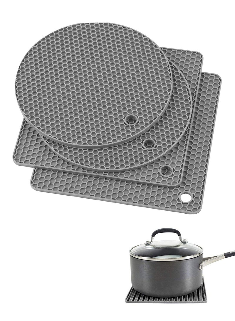 Heat Resistant Silicone Trivet Mats Non-Slip Pot Holders Hot Pads Table Mats,  Set of 4 (2 Squared + 2 Round) - Image 1