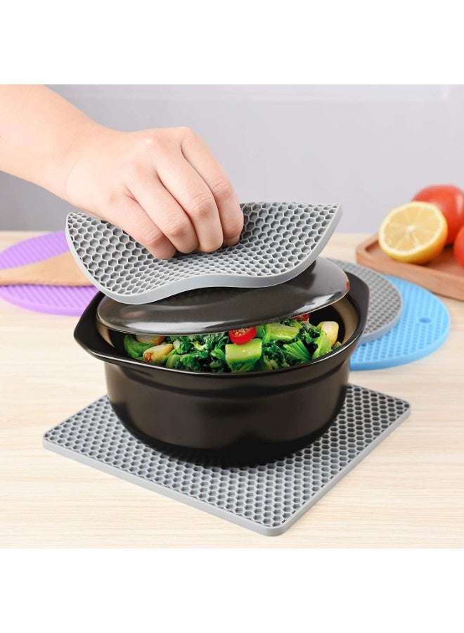 Heat Resistant Silicone Trivet Mats Non-Slip Pot Holders Hot Pads Table Mats,  Set of 4 (2 Squared + 2 Round) - Image 2