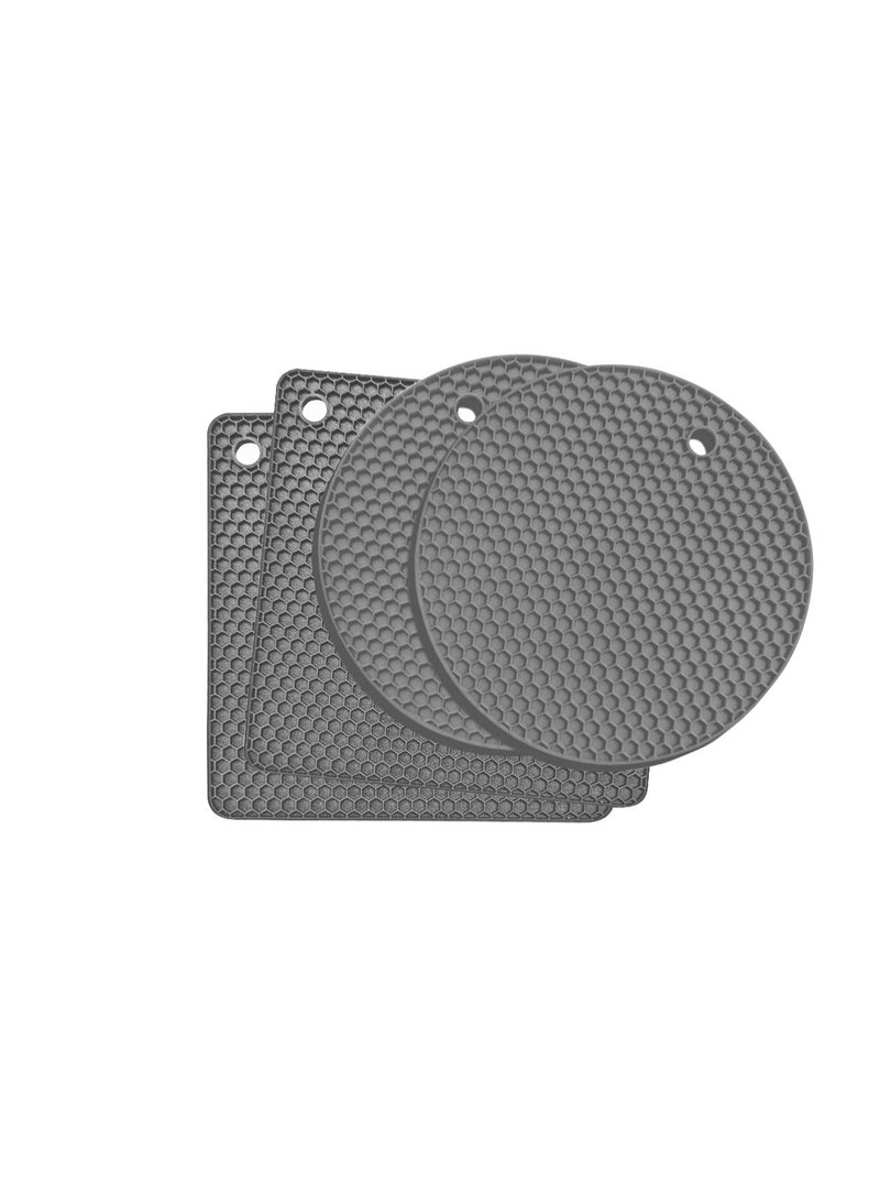 Heat Resistant Silicone Trivet Mats Non-Slip Pot Holders Hot Pads Table Mats,  Set of 4 (2 Squared + 2 Round) - Image 4