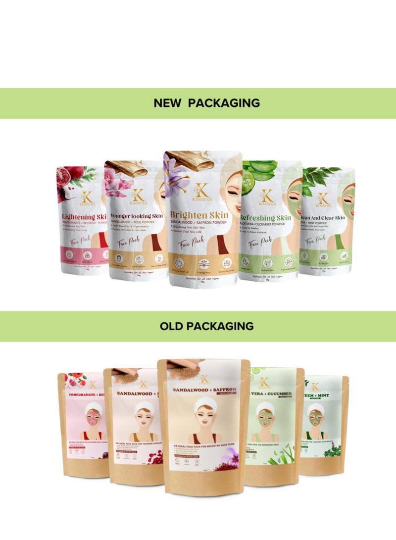 Kimayra Skin Care Combo Powder (Sandalwood + Saffron, Sandalwood + Rose, Aloevera + Cucumber, Pomegranate + Beetroot, Neem + Mint) - Face Pack Combo Powder for Natural Glow Skin - 375Gm (75G X 5 Pack) - Image 5