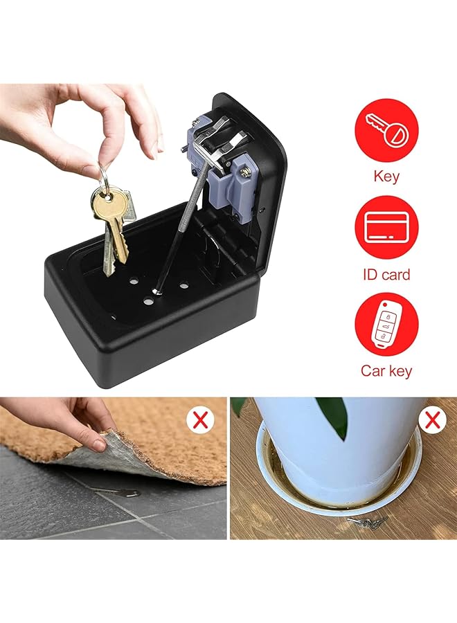 إيروريكس صندوق أمان خارجي معدني مكون من 4 أرقام وصندوق قفل للمفاتيح وصندوق منظم لتخزين المفاتيح وحافظة أمان خارجية مثبتة على الحائط وأدوات تخزين باللون الأسود - Image 5