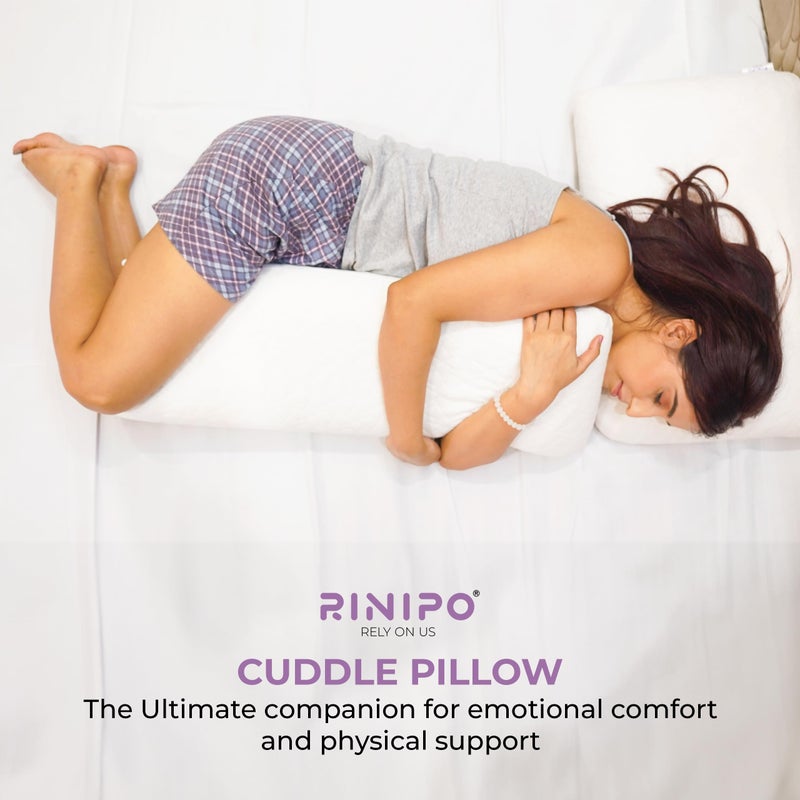 RINIPO Half Body Soft Memory Foam Pillow for Pregnancy & Cuddling - Hug Pillow for Side Sleepers, Eases Pressure Points, Promotes Relaxation & Better Sleep, White, 30x10x5 Inches, Washable Cover - Image 3