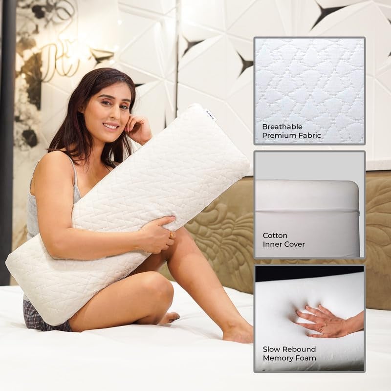 RINIPO Half Body Soft Memory Foam Pillow for Pregnancy & Cuddling - Hug Pillow for Side Sleepers, Eases Pressure Points, Promotes Relaxation & Better Sleep, White, 30x10x5 Inches, Washable Cover - Image 4