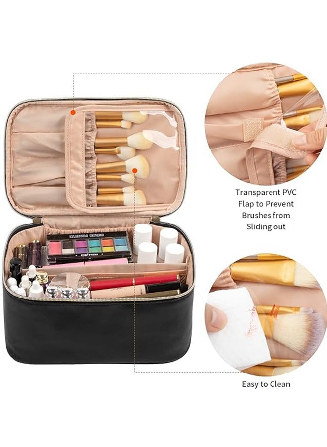 حقيبة مكياج، حقيبة مستحضرات تجميل محمولة للسفر بسعة كبيرة، منظم مكياج مقاوم للماء للنساء مع مقبض ومقسم - Image 2